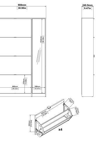 TVILUM Shoes Skosk�p - Naturlig / Vit H�gglans Ekfan�r / Tr�, med 4 Vikd�rrar, 1 Spegeld�rr och 2 Fack