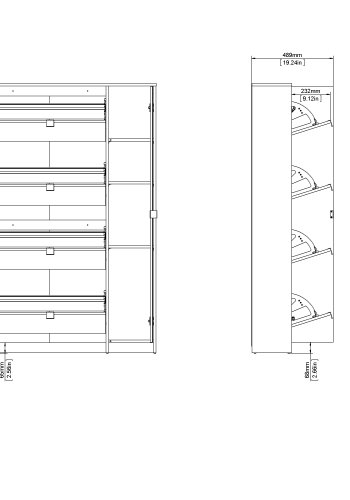 TVILUM Shoes Skosk�p - Naturlig / Vit H�gglans Ekfan�r / Tr�, med 4 Vikd�rrar, 1 Spegeld�rr och 2 Fack