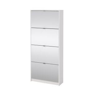 TVILUM Shoe Skosk�p - Vit / Glas Tr&auml; / Spegelglas, med 4 Spegelvikd&ouml;rrar och 2 Fack