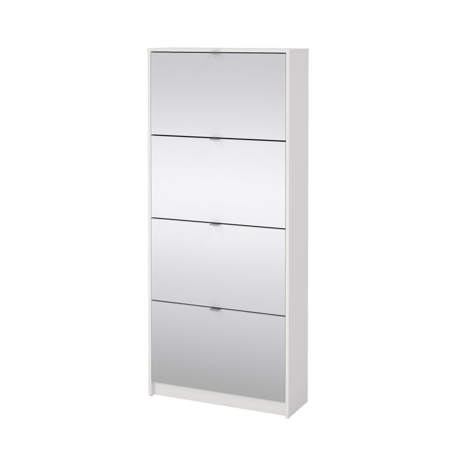 TVILUM Shoe Skosk�p - Vit / Glas Tr&auml; / Spegelglas, med 4 Spegelvikd&ouml;rrar och 2 Fack