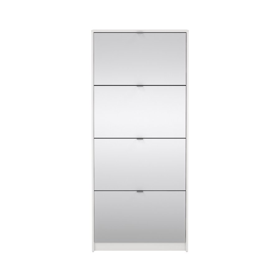 TVILUM Shoe Skosk�p - Vit / Glas Tr&auml; / Spegelglas, med 4 Spegelvikd&ouml;rrar och 2 Fack