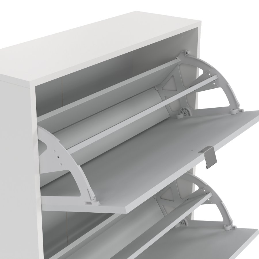 TVILUM Shoe Skosk�p - Vit / Glas Tr&auml; / Spegelglas, med 4 Spegelvikd&ouml;rrar och 2 Fack