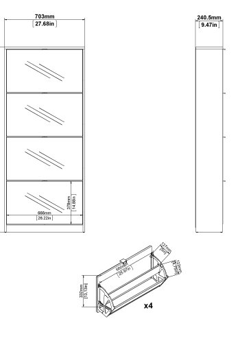 TVILUM Shoe Skosk�p - Vit / Glas Tr&auml; / Spegelglas, med 4 Spegelvikd&ouml;rrar och 2 Fack