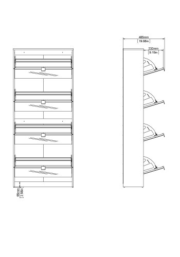 TVILUM Shoe Skosk�p - Vit / Glas Tr&auml; / Spegelglas, med 4 Spegelvikd&ouml;rrar och 2 Fack