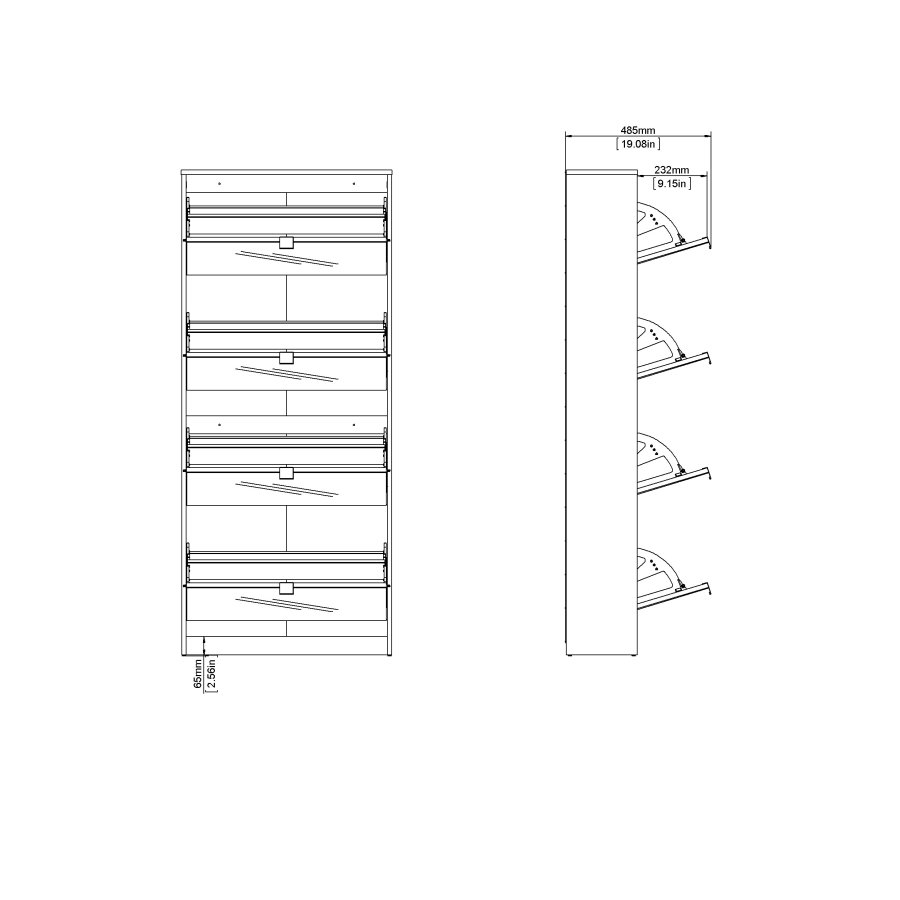 TVILUM Shoe Skosk�p - Vit / Glas Tr&auml; / Spegelglas, med 4 Spegelvikd&ouml;rrar och 2 Fack