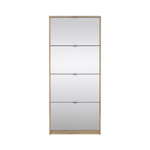 TVILUM Shoes skoskab - natur/glas egetr�sfin�r/spejlglas, m. 4 spejl klapl�ger og 2 rum