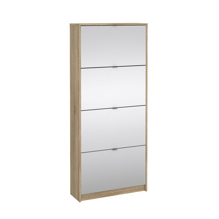 TVILUM Shoes Skosk�p - Naturlig / Glas Ekfan&eacute;r / Spegelglas, med 4 Spegelvikd&ouml;rrar och 2 Fack