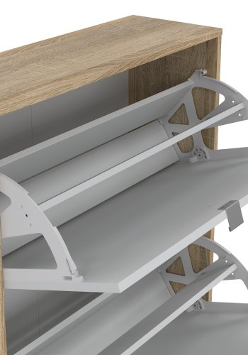 TVILUM Shoes skoskab - natur/glas egetr�sfin�r/spejlglas, m. 4 spejl klapl�ger og 2 rum