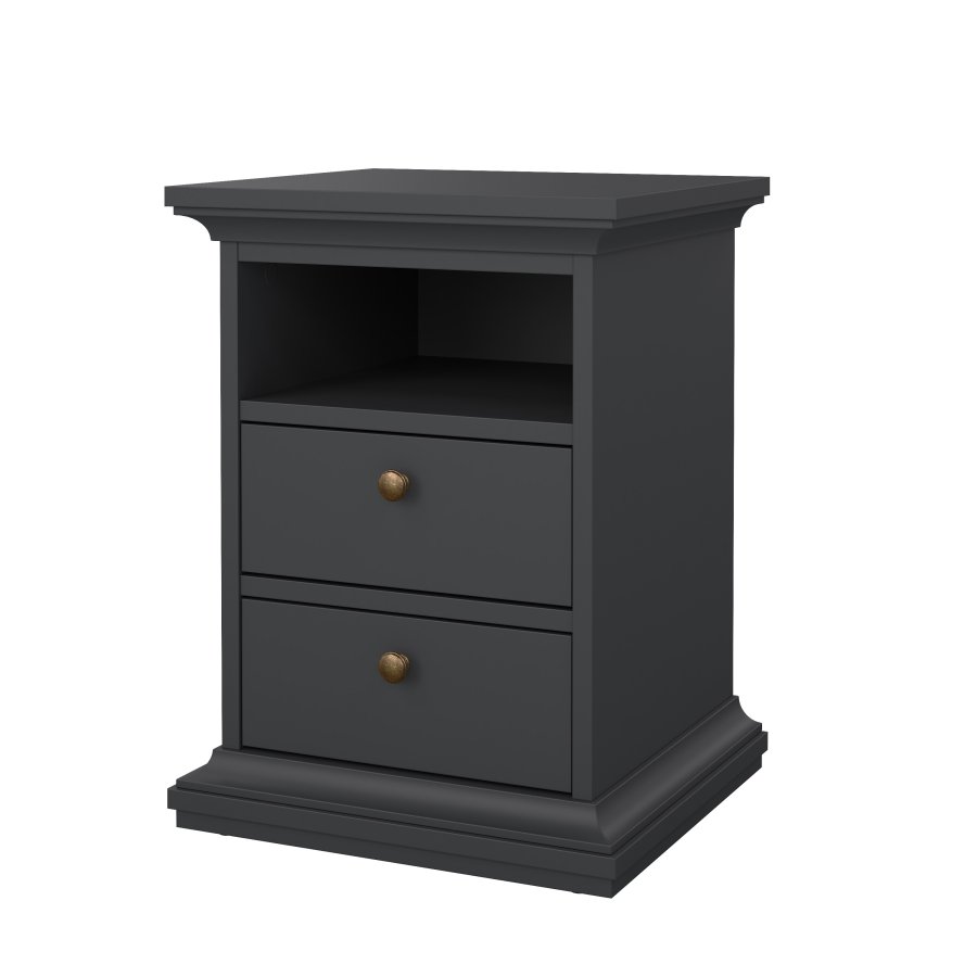 TVILUM Paris Nachttisch - graues Holz, mit 2 Schubladen und 1 Fach