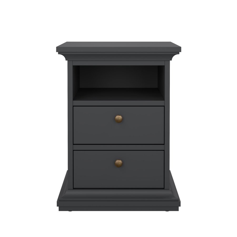TVILUM Paris Nachttisch - graues Holz, mit 2 Schubladen und 1 Fach