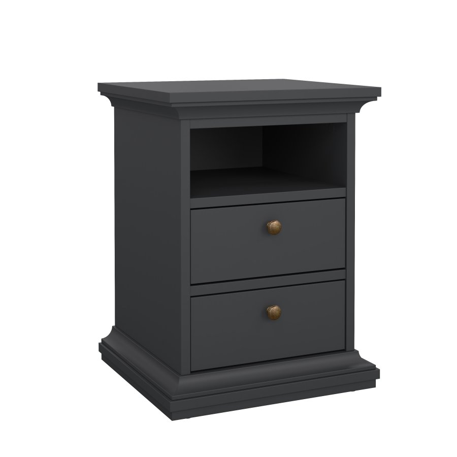 TVILUM Paris Nachttisch - graues Holz, mit 2 Schubladen und 1 Fach