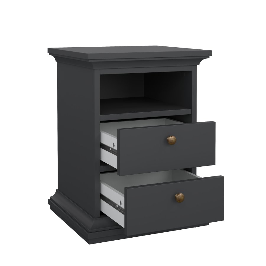 TVILUM Paris Nachttisch - graues Holz, mit 2 Schubladen und 1 Fach