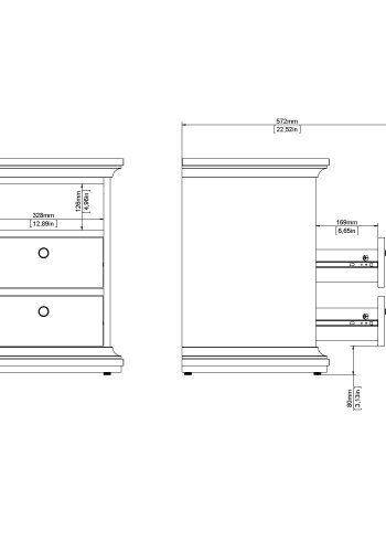 TVILUM Paris Nachttisch - graues Holz, mit 2 Schubladen und 1 Fach