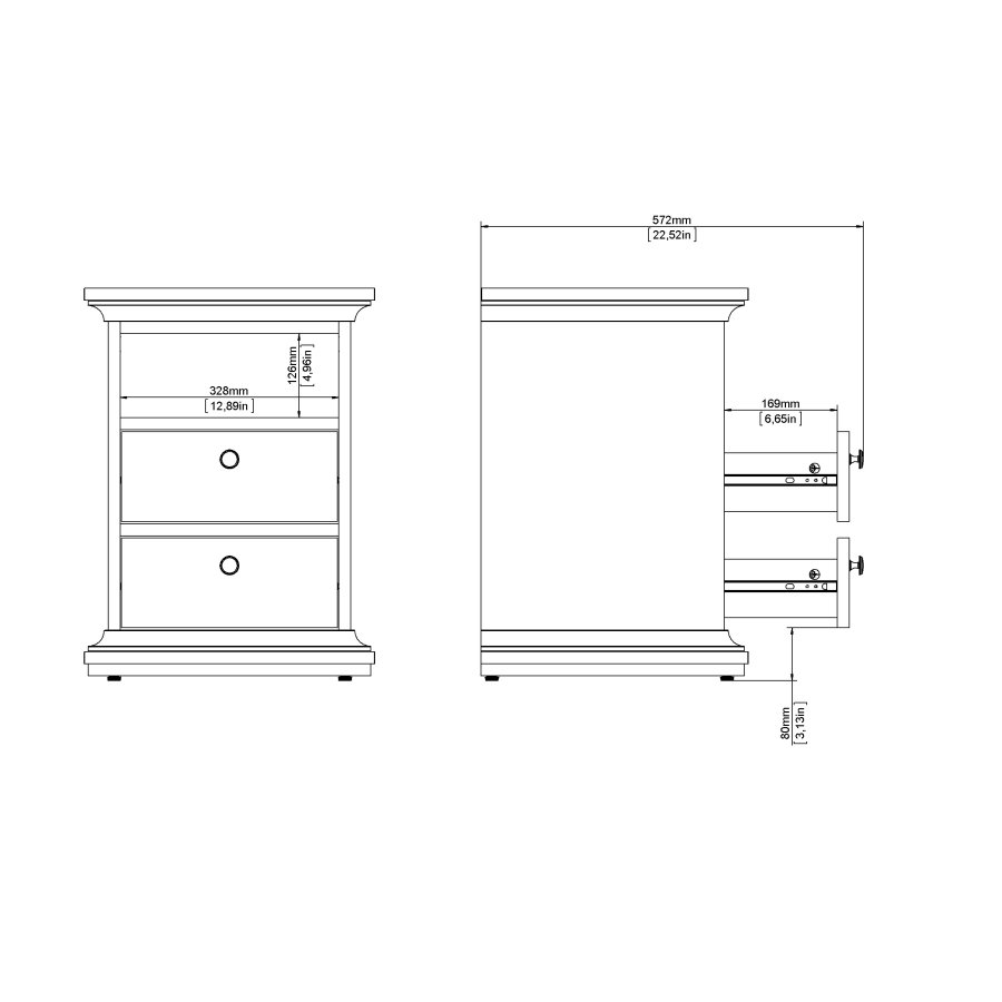 TVILUM Paris Nachttisch - graues Holz, mit 2 Schubladen und 1 Fach