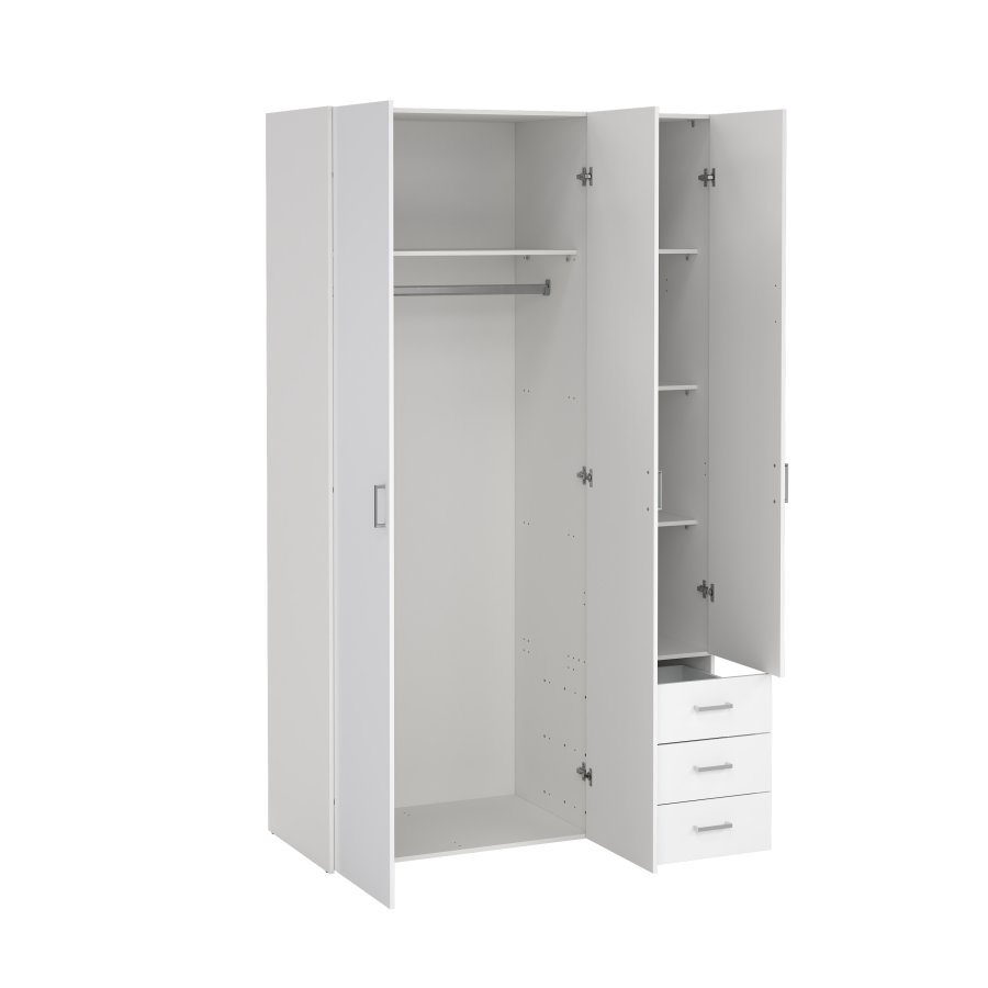 TVILUM Space garderobeskab - hvid h�jglans tr�, m. 3 l�ger og 3 skuffer