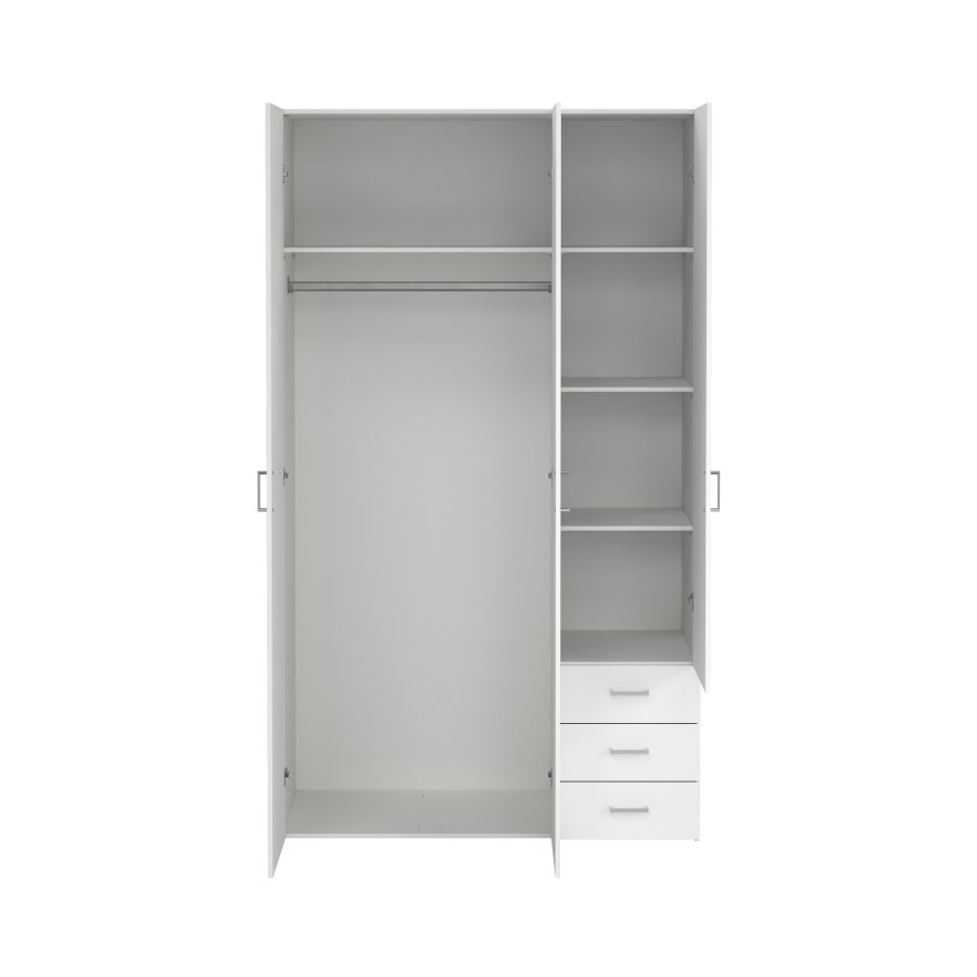 TVILUM Space garderobeskab - hvid h�jglans tr�, m. 3 l�ger og 3 skuffer