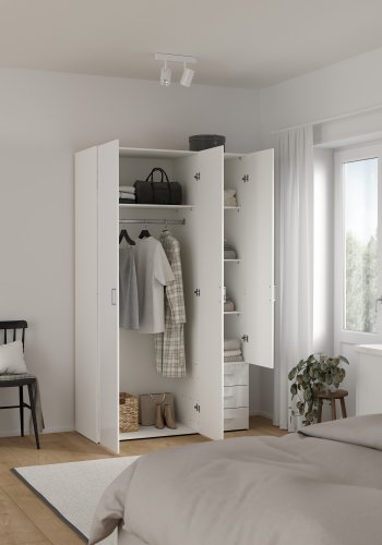 TVILUM Space garderobeskab - hvid h�jglans tr�, m. 3 l�ger og 3 skuffer