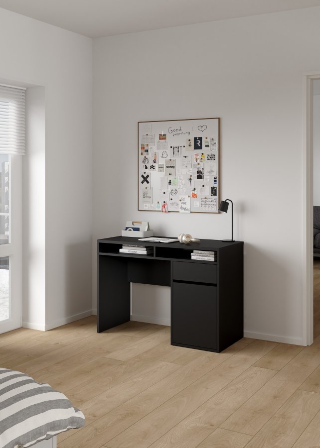 TVILUM Function Plus skrivebord - matt sort tre, m. 1 d�r og 1 skuff