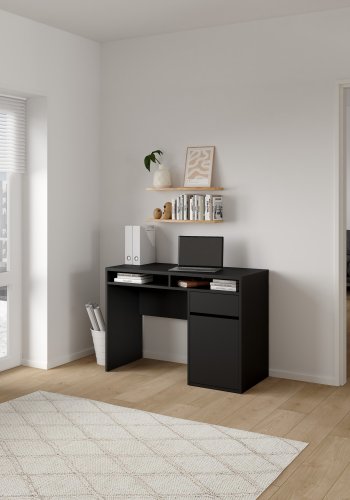 TVILUM Function Plus skrivebord - matt sort tre, m. 1 d�r og 1 skuff