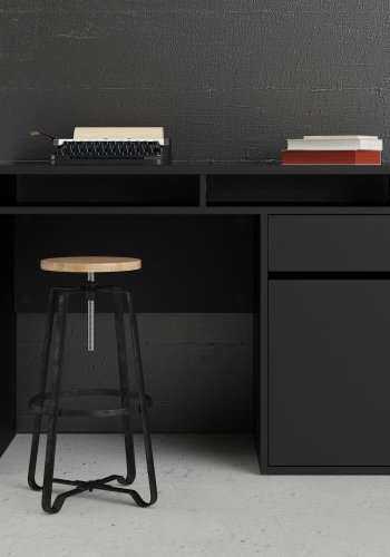 TVILUM Function Plus skrivebord - matt sort tre, m. 1 d�r og 1 skuff