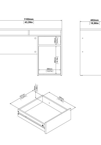 TVILUM Function Plus skrivebord - matt sort tre, m. 1 d�r og 1 skuff