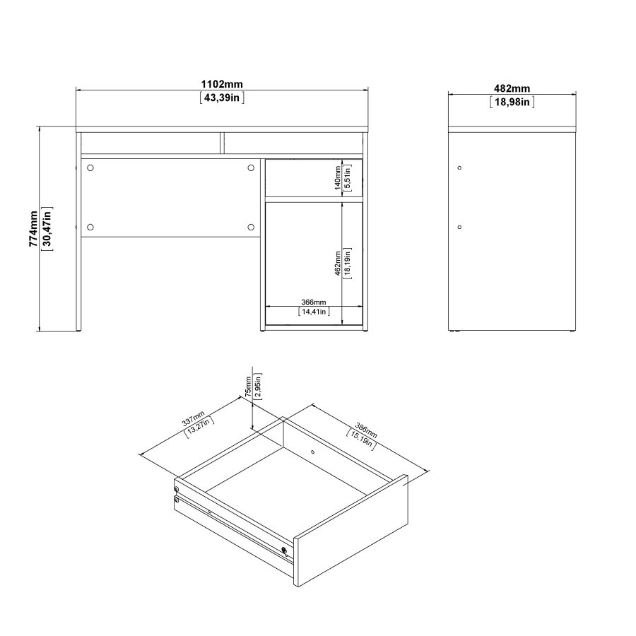 TVILUM Function Plus skrivebord - matt sort tre, m. 1 d�r og 1 skuff