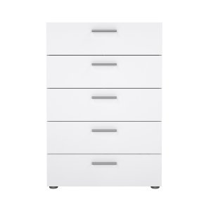 TVILUM Pepe byr� - vit h�gblank / naturligt tr� / ekfaner, med 5 l�dor