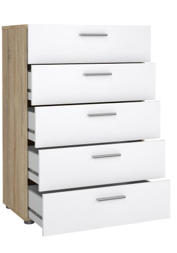 TVILUM Pepe Kommode - Wei� Hochglanz/Naturholz/Eichenfurnier, mit 5 Schubladen