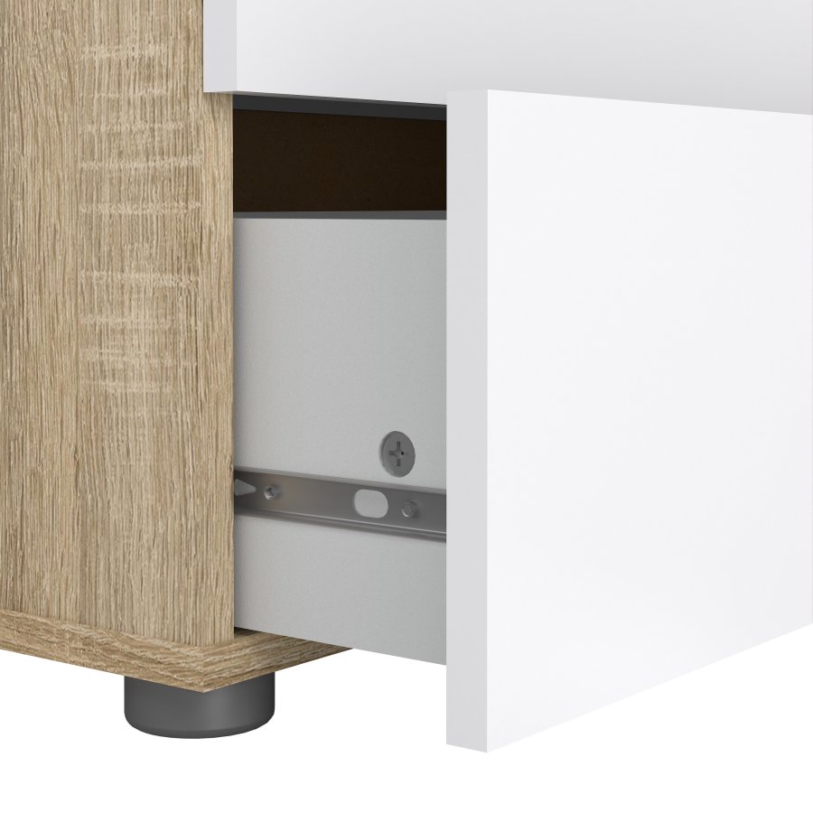 TVILUM Pepe byr� - vit h&ouml;gblank / naturligt tr&auml; / ekfaner, med 5 l�dor