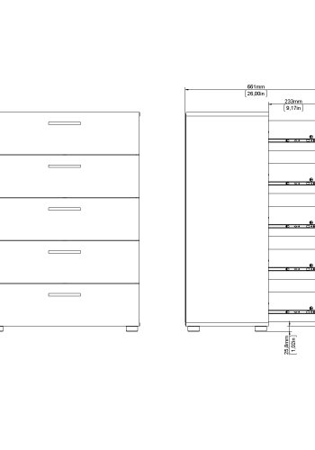 TVILUM Pepe byr� - vit h&ouml;gblank / naturligt tr&auml; / ekfaner, med 5 l�dor