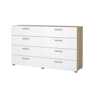 TVILUM Pepe Byr� - Vit H&ouml;gglans / Naturligt Tr&auml; / Ekfan&eacute;r, med 8 L�dor