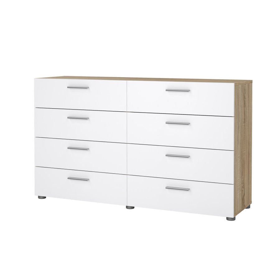 TVILUM Pepe kommode - hvid h�jglans/natur tr�/egetr�sfin&eacute;r, m. 8 skuffer