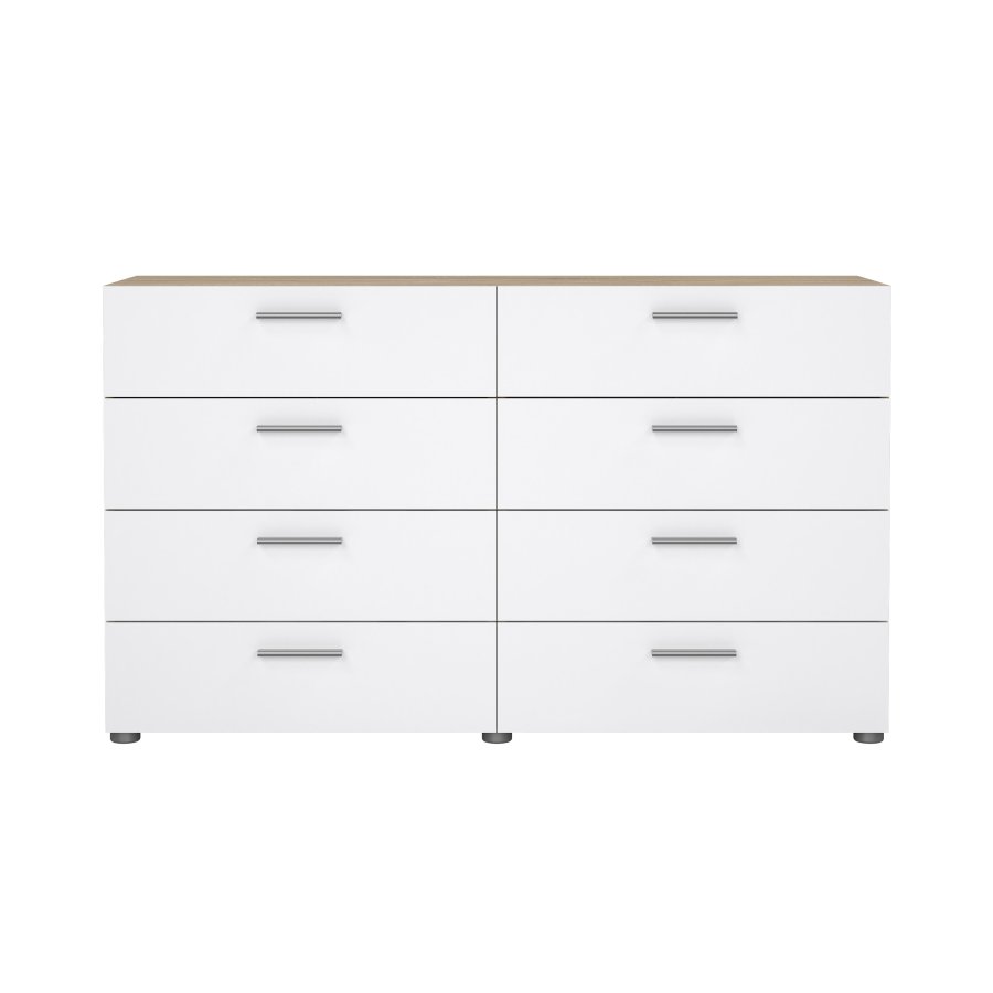 TVILUM Pepe kommode - hvid h�jglans/natur tr�/egetr�sfin&eacute;r, m. 8 skuffer