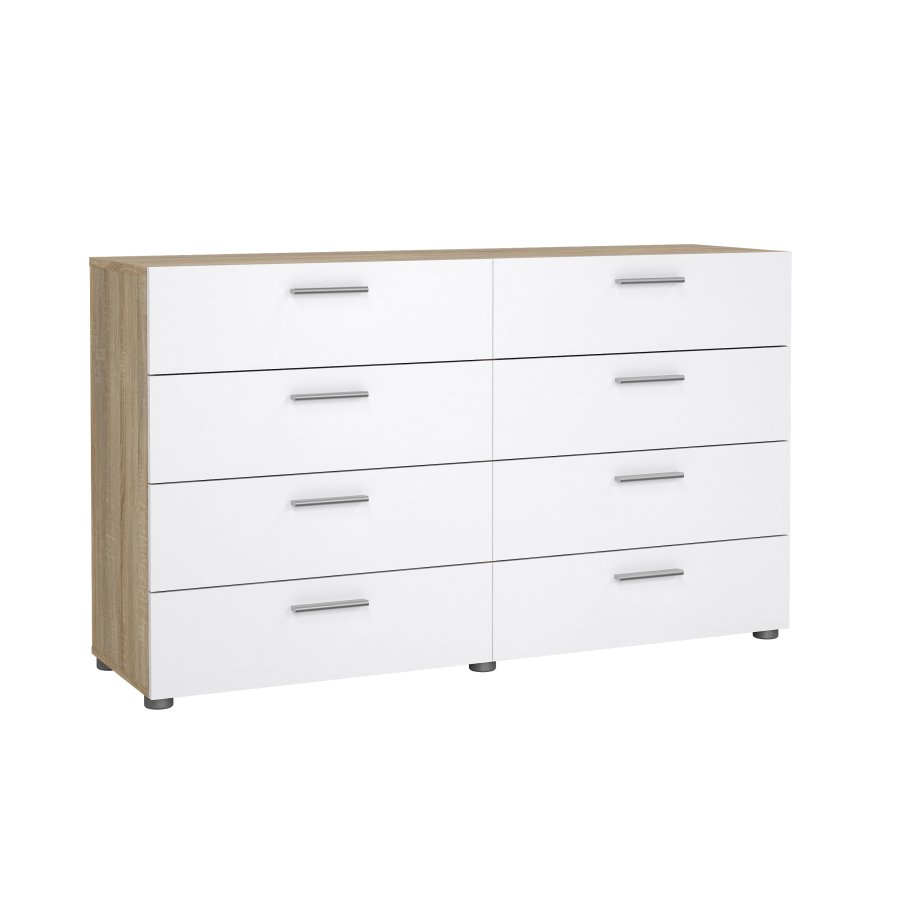 TVILUM Pepe kommode - hvid h�jglans/natur tr�/egetr�sfin&eacute;r, m. 8 skuffer