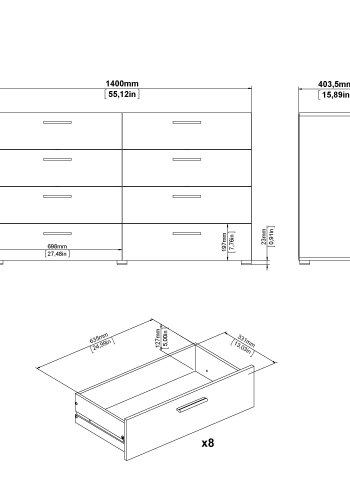 TVILUM Pepe kommode - hvid h�jglans/natur tr�/egetr�sfin&eacute;r, m. 8 skuffer