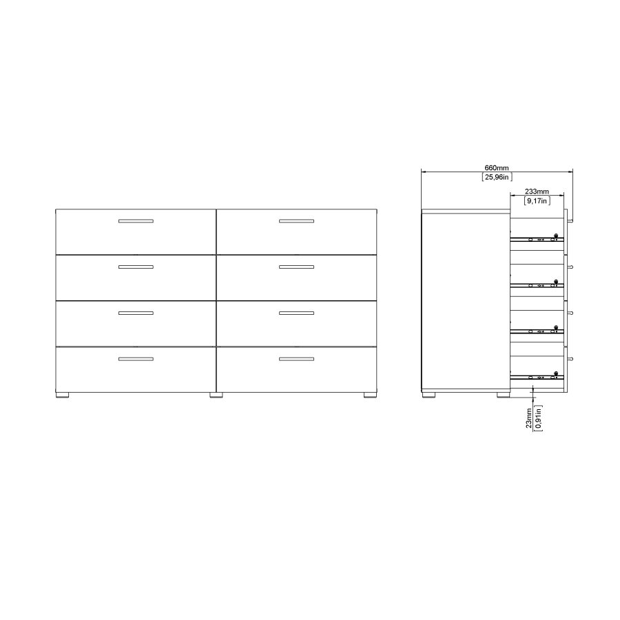 TVILUM Pepe kommode - hvid h�jglans/natur tr�/egetr�sfin&eacute;r, m. 8 skuffer