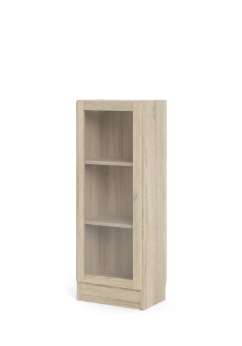 TVILUM Basic bokhylla - klar / naturglas / ek struktur, med 1 d&ouml;rr och 2 hyllplan