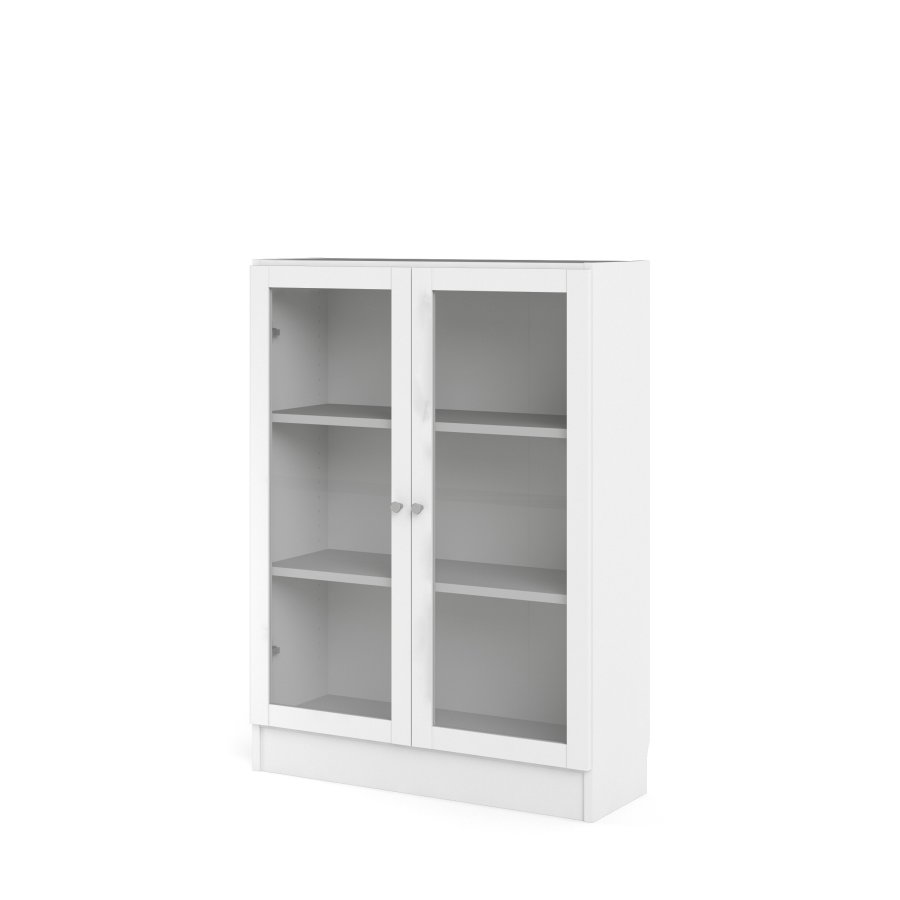 TVILUM Basic Bokhylla - Klarglas och Vitt, med 2 Luckor och 2 Hyllor