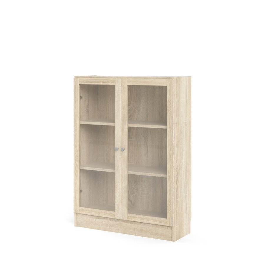 TVILUM Basic B&uuml;cherregal - Klarglas/Naturglas/Eichenstruktur, mit 2 T&uuml;ren und 2 Regalen (H: 107,2 cm x 79 cm x 28,3 cm)