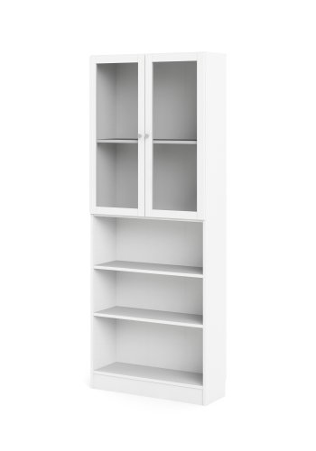 TVILUM Basic B&uuml;cherregal - Klarglas und Wei&szlig;, mit 2 T&uuml;ren und 4 Regalen (H: 203,2 cm x 79 cm x 28,3 cm)