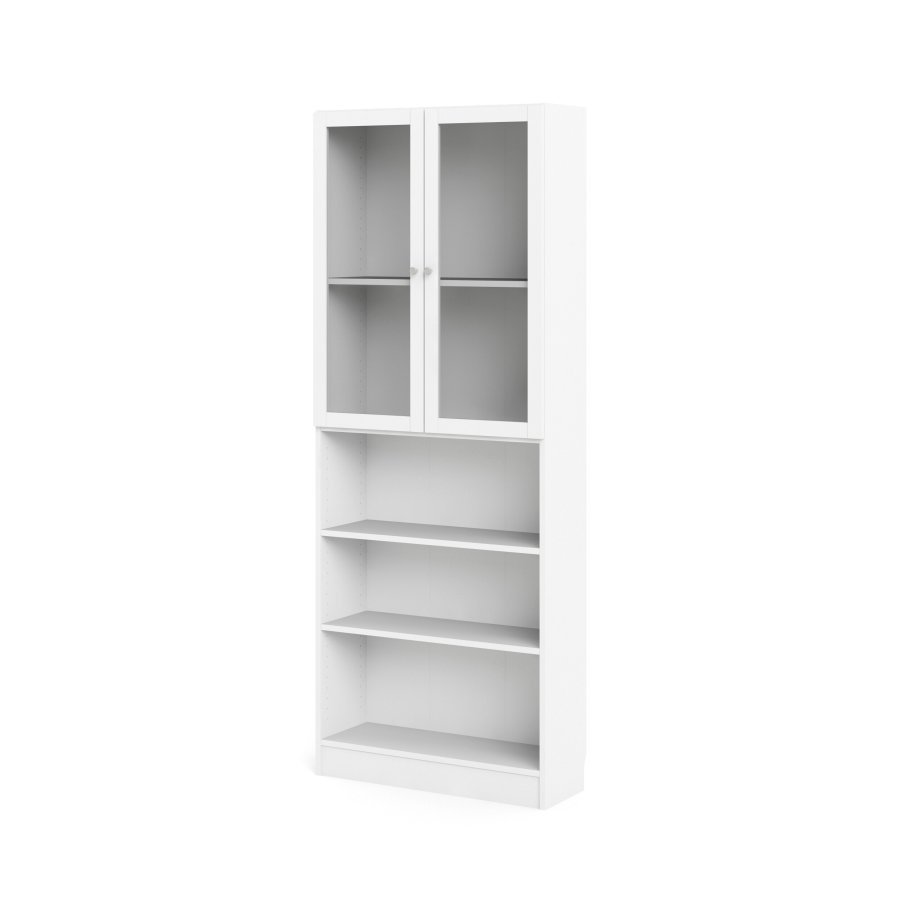 TVILUM Basic B&uuml;cherregal - Klarglas und Wei&szlig;, mit 2 T&uuml;ren und 4 Regalen (H: 203,2 cm x 79 cm x 28,3 cm)
