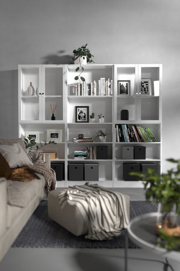 TVILUM Basic B&uuml;cherregal - Klarglas und Wei&szlig;, mit 2 T&uuml;ren und 4 Regalen (H: 203,2 cm x 79 cm x 28,3 cm)