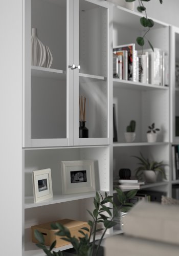 TVILUM Basic B&uuml;cherregal - Klarglas und Wei&szlig;, mit 2 T&uuml;ren und 4 Regalen (H: 203,2 cm x 79 cm x 28,3 cm)