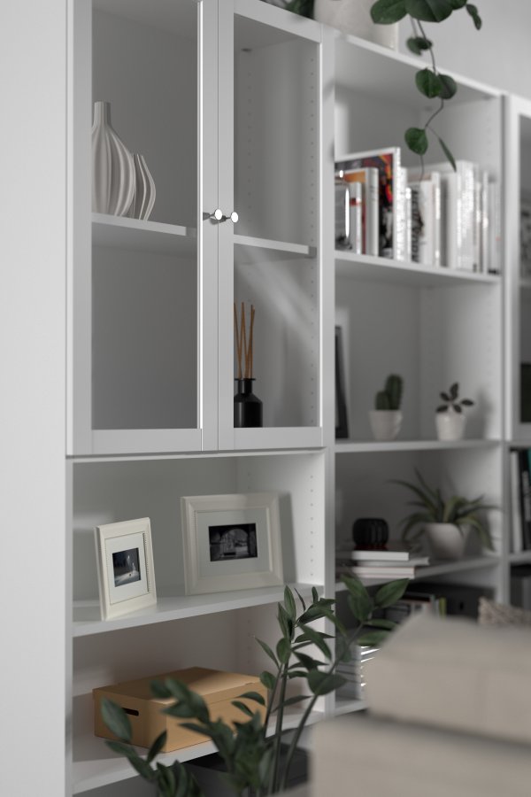 TVILUM Basic B&uuml;cherregal - Klarglas und Wei&szlig;, mit 2 T&uuml;ren und 4 Regalen (H: 203,2 cm x 79 cm x 28,3 cm)