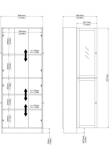 TVILUM Basic B&uuml;cherregal - Klar-/Naturglas/Eichenstruktur, mit 4 T&uuml;ren und 4 Regalen (H: 203,3 cm x 79 cm x 28,3 cm)
