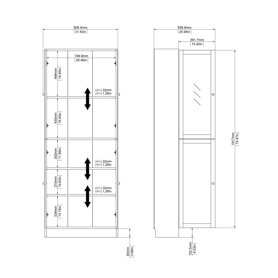 TVILUM Basic B&uuml;cherregal - Klar-/Naturglas/Eichenstruktur, mit 4 T&uuml;ren und 4 Regalen (H: 203,3 cm x 79 cm x 28,3 cm)