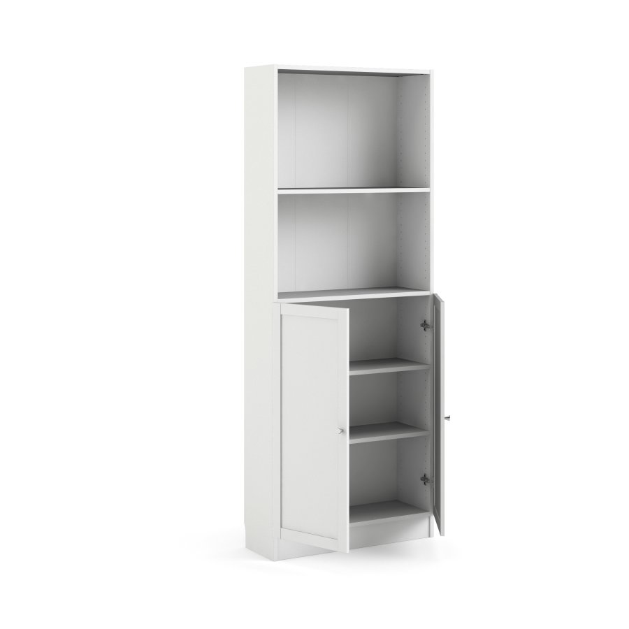 TVILUM Basic Bokhylla - Vit, med 2 Luckor och 4 Hyllor