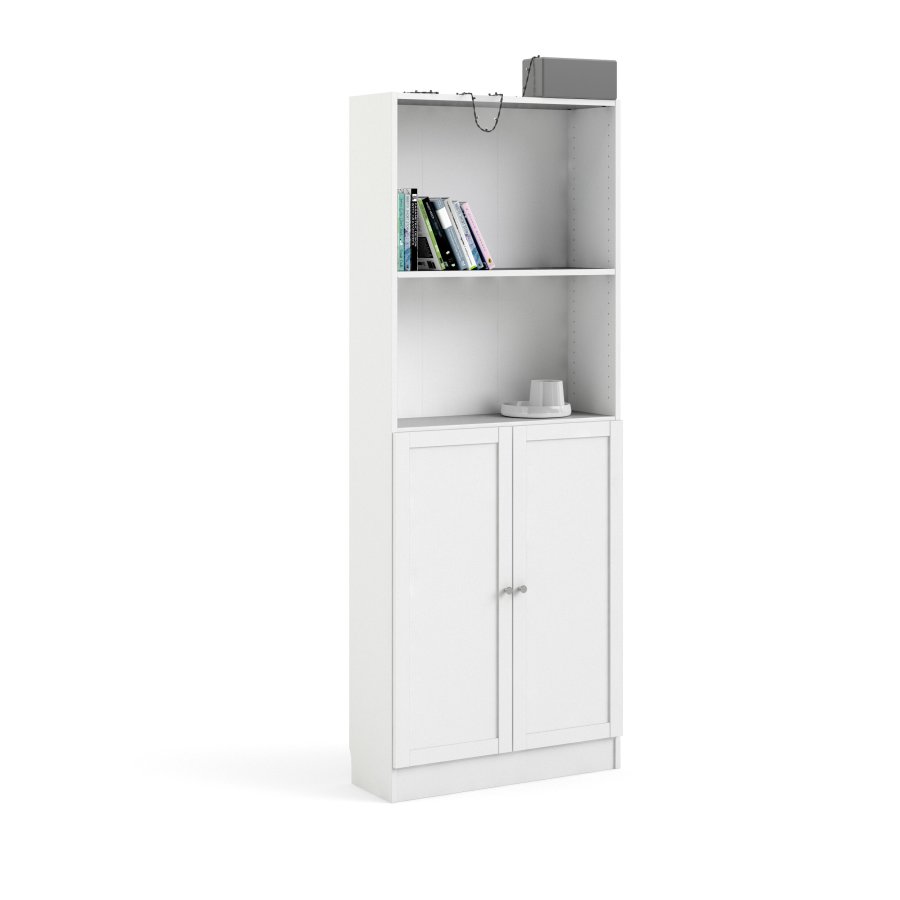 TVILUM Basic Bokhylla - Vit, med 2 Luckor och 4 Hyllor