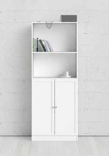 TVILUM Basic Bokhylla - Vit, med 2 Luckor och 4 Hyllor