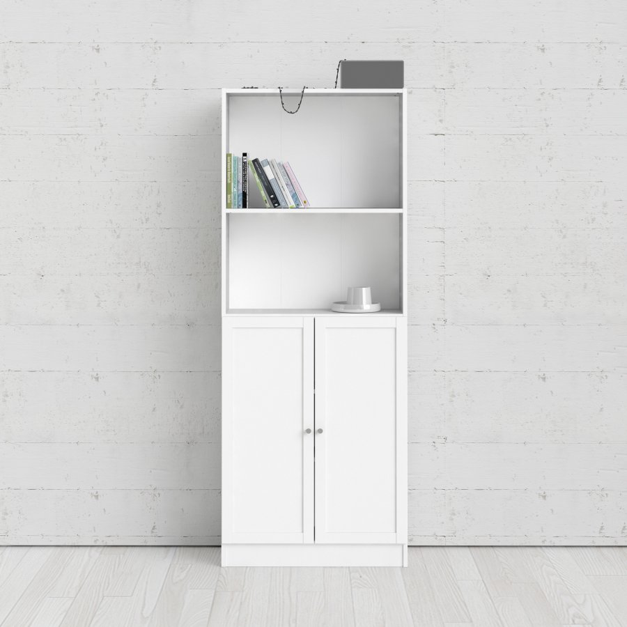 TVILUM Basic Bokhylla - Vit, med 2 Luckor och 4 Hyllor